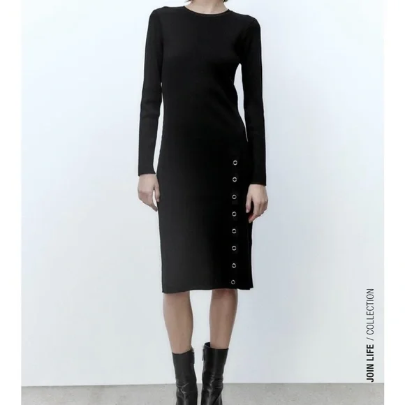 strapless open back dress ZARA. Brown ribbed dress Tm  Hibuy market